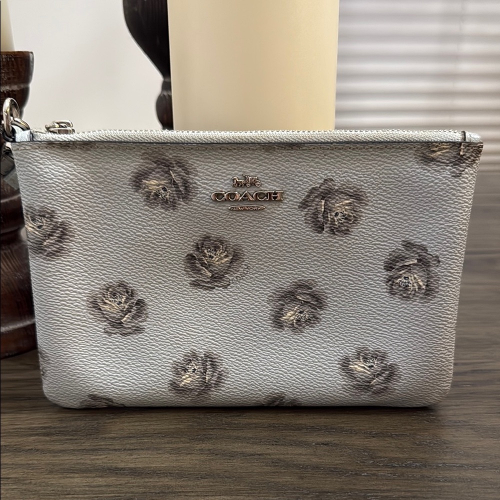 Coach Gray Floral Wristlet